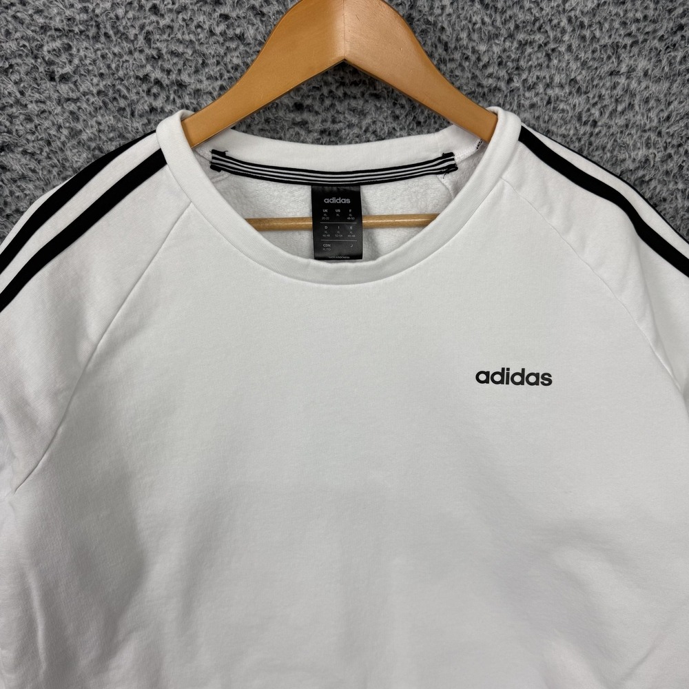 Adidas Sweatshirt Womens XL White 3-Stripes Logo Fleece Pullover Raglan Crewneck - Picture 3 of 12